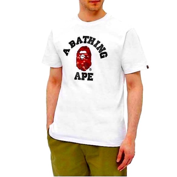 BAPE Tee - NEW A BATHING APE White & Red Camo College T-Shirt Unisex - Picture 3 of 12